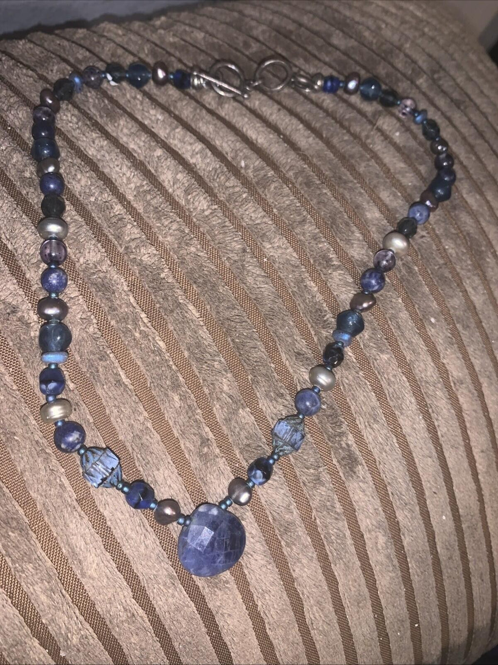 Sodalite Tahitian Pearl Sterling Necklace