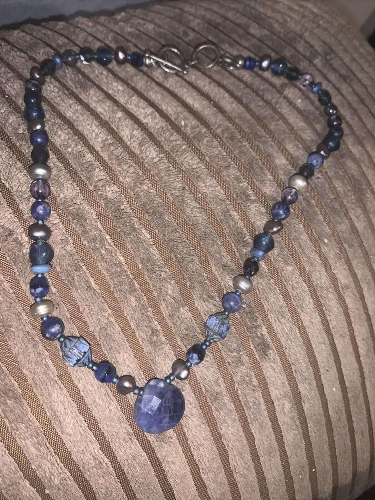 Sodalite Tahitian Pearl Sterling Necklace