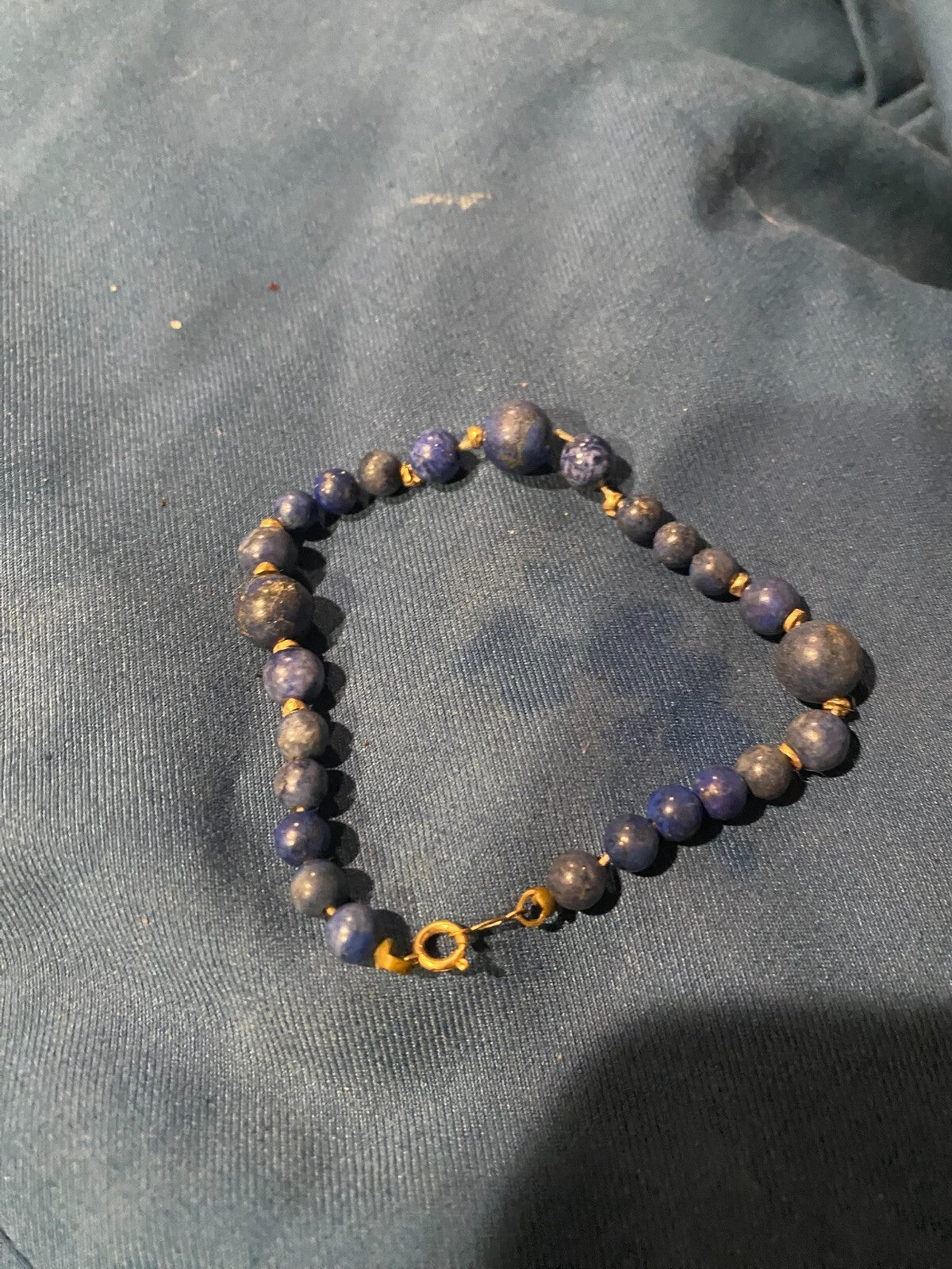 Handmade Gold Filled Lapis Lazuli Beaded Bracelet Blue Artisan Jewelry