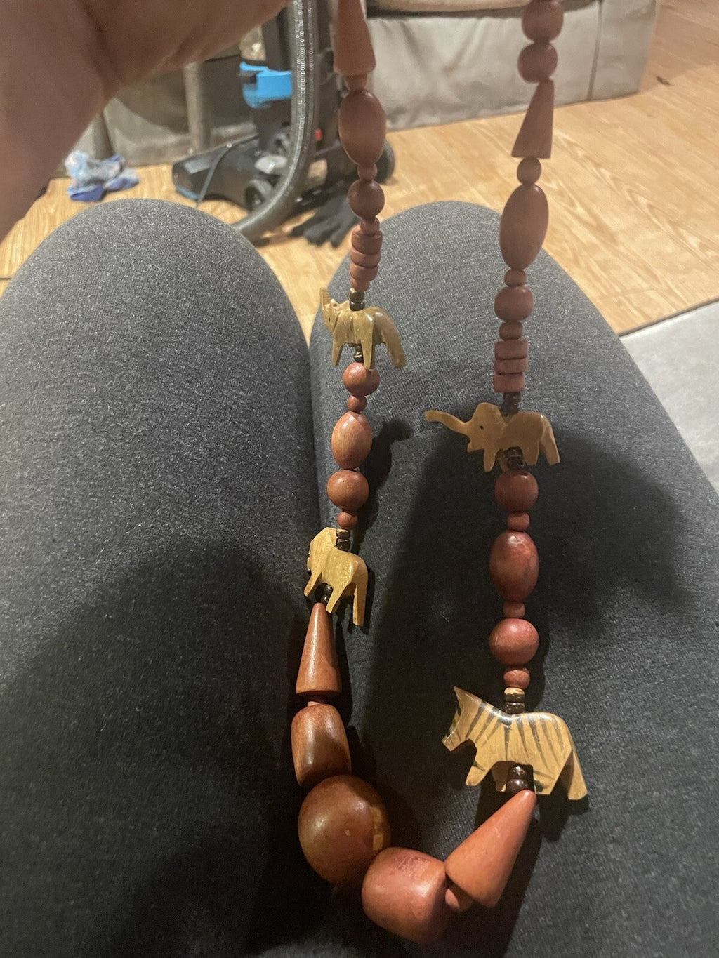 Vintage African Hand Carved Wooden Animal Safari Bead Necklace
