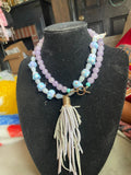 pink and lavender Italian bead tassel necklace