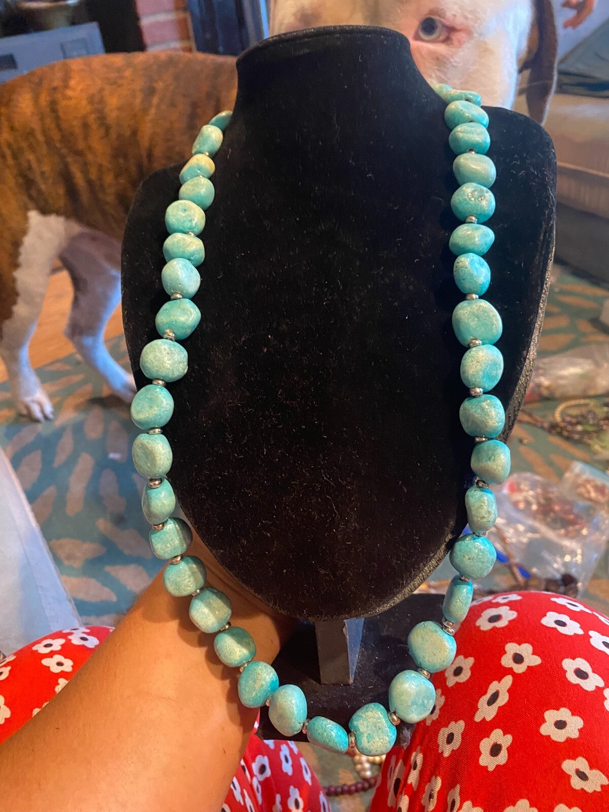 Vintage Large Nugget Turquoise Beaded Necklace Statement Southwestern Blue