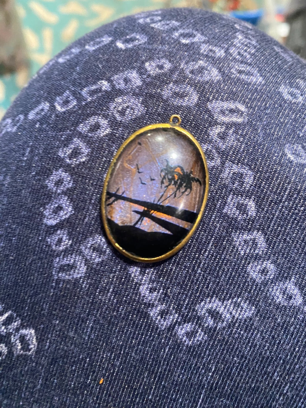Vintage 1920s Art Deco Butterfly Wing Pendant 14/20 Gold Filled Morpho Palm Tree