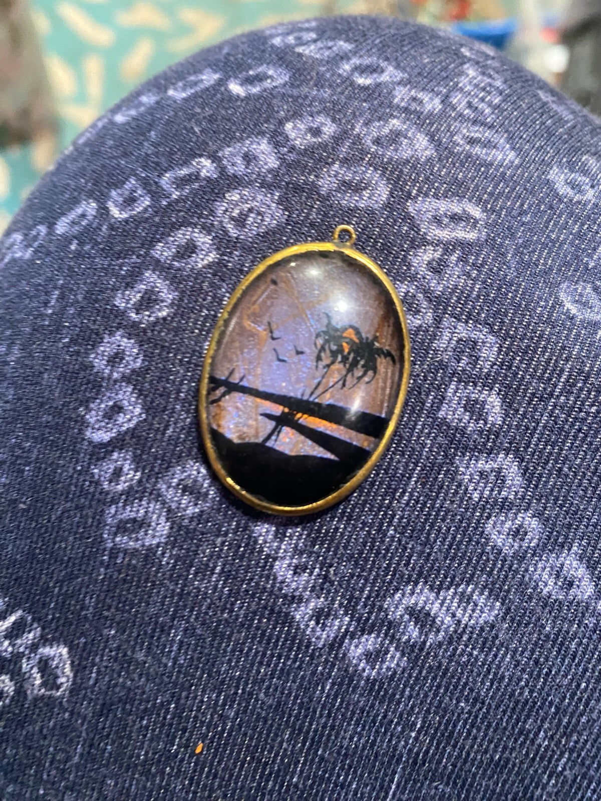 Vintage 1920s Art Deco Butterfly Wing Pendant 14/20 Gold Filled Morpho Palm Tree