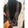 Multi Strand Seed Bead Statement Necklace Purple Mauve Black Iridescent Layered