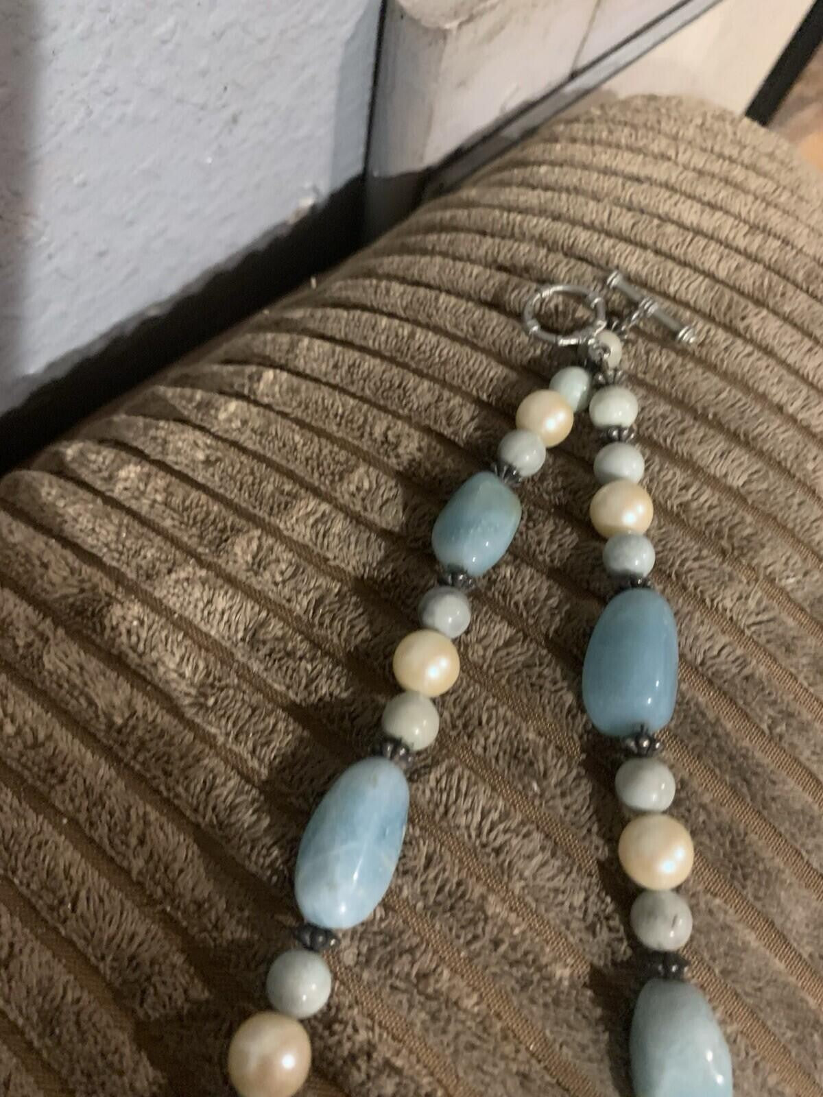 Larimar And Pearl Beaded Necklace
