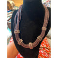 Multi Strand Metallic Mauve Seed Bead Statement Necklace Silver Tone Accents