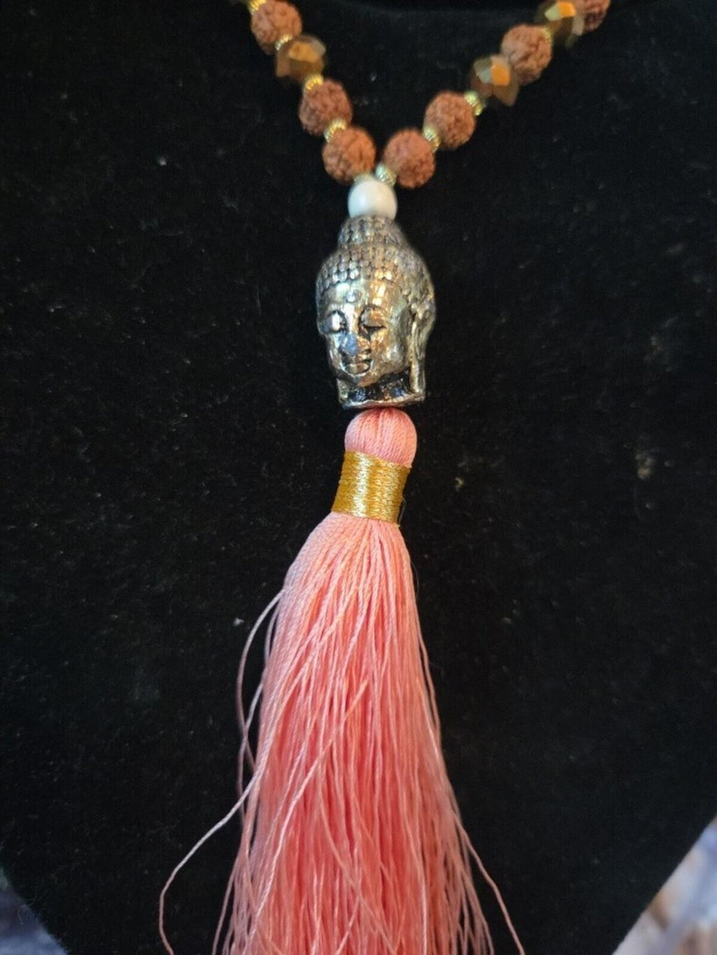 Bronze Budda Brown And Cream Beading  Silk Pink Tassel