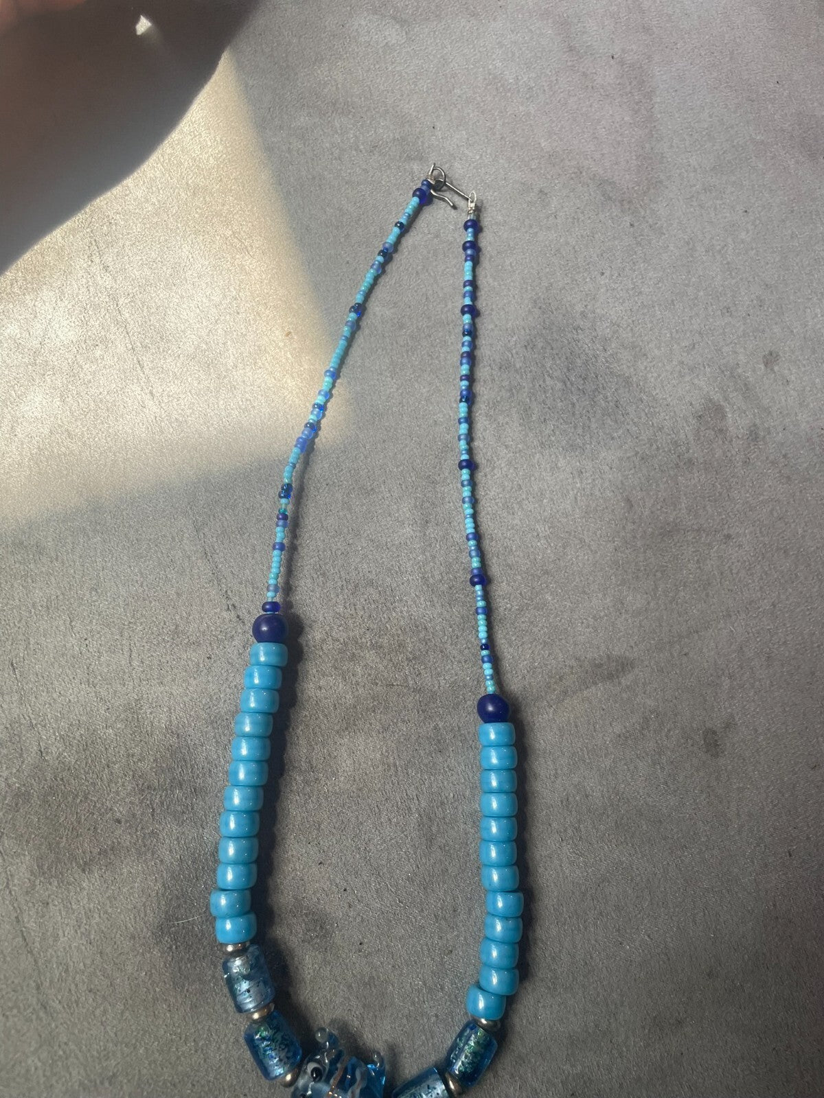 bohemian style blue glass beaded accent necklace
