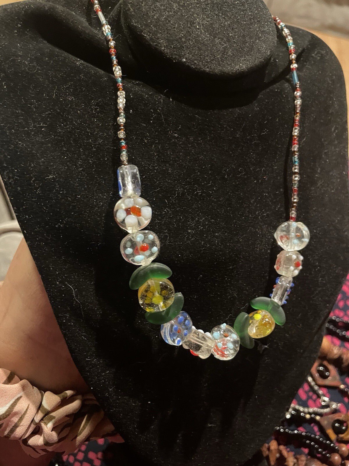 Vintage Art Glass Bead Toggle Clasp Necklace