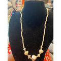 Vintage Cream Beaded Necklace Organic Shape Accents Gold Tone Clasp 18 Inch