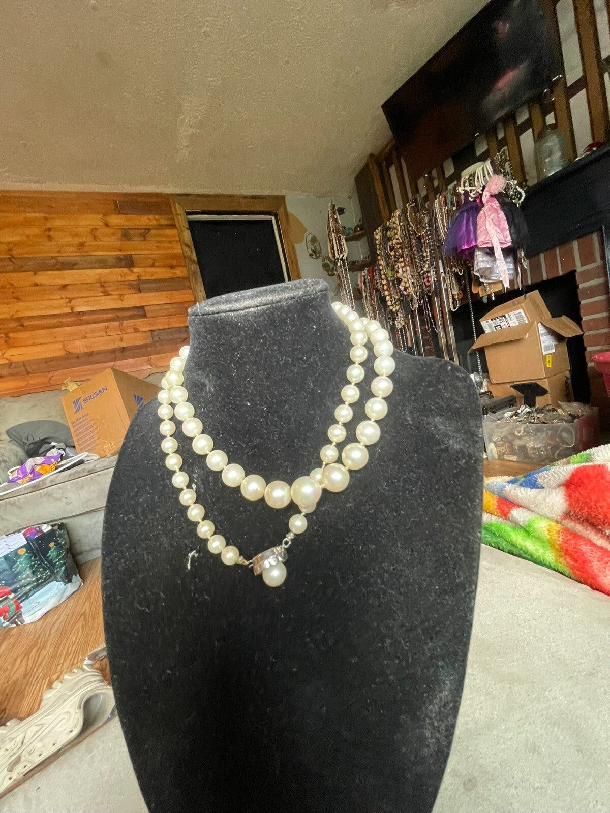 graduated glass pearl necklace with sterling clasp