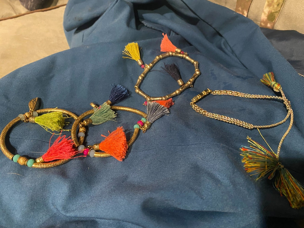 Lilly Pulitzer Tassel and Labradorite Beaded Bracelet Set Gold Tone Multi Color
