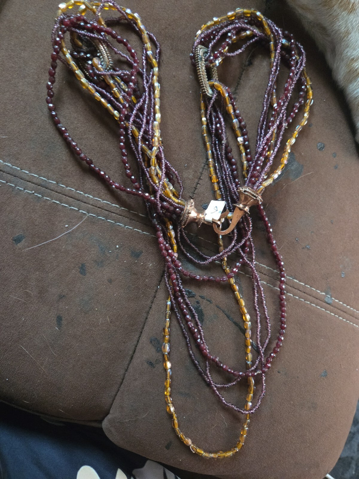 1970s India Glass Bead Necklace with Copper Accents